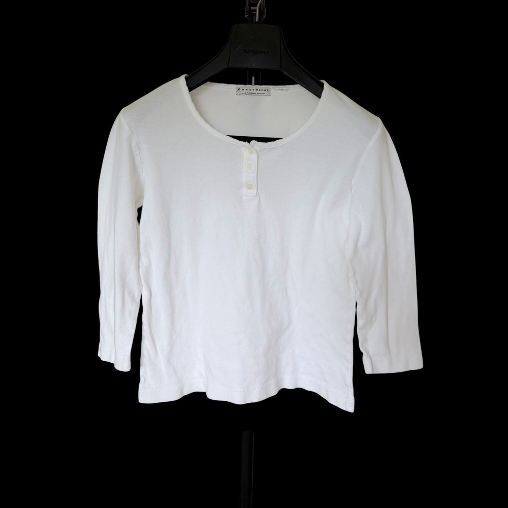 Y2K Crazy Horse Liz Claiborne White Henley Top Long Sleeve Button Neck Small